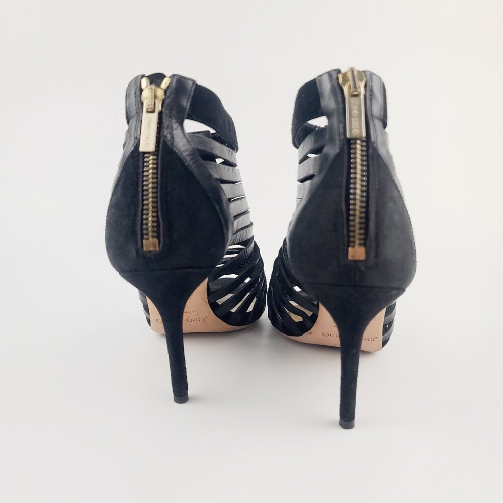 JIMMY CHOO Heels Black Gladiator Multistrap Caged Sandals Size 38 Retail $1050 - Picture 5 of 8
